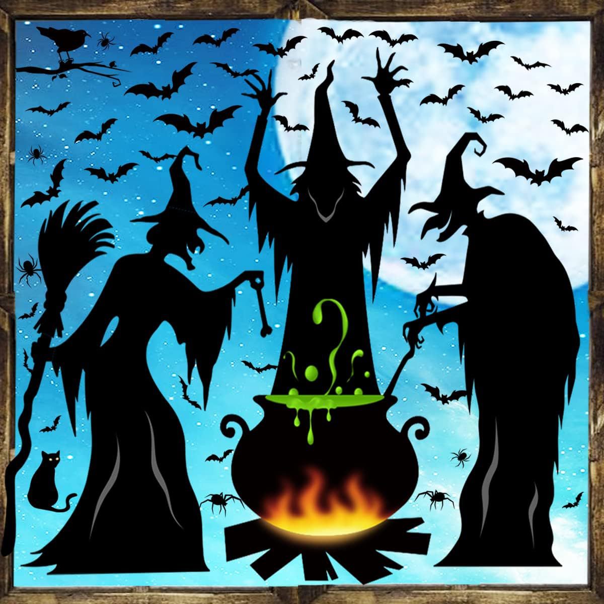 Cross Border Halloween Window Stickers Holiday Party Living Room Wall Decoration Witch Wall Stickers Bat Horror Atmosphere Stickers