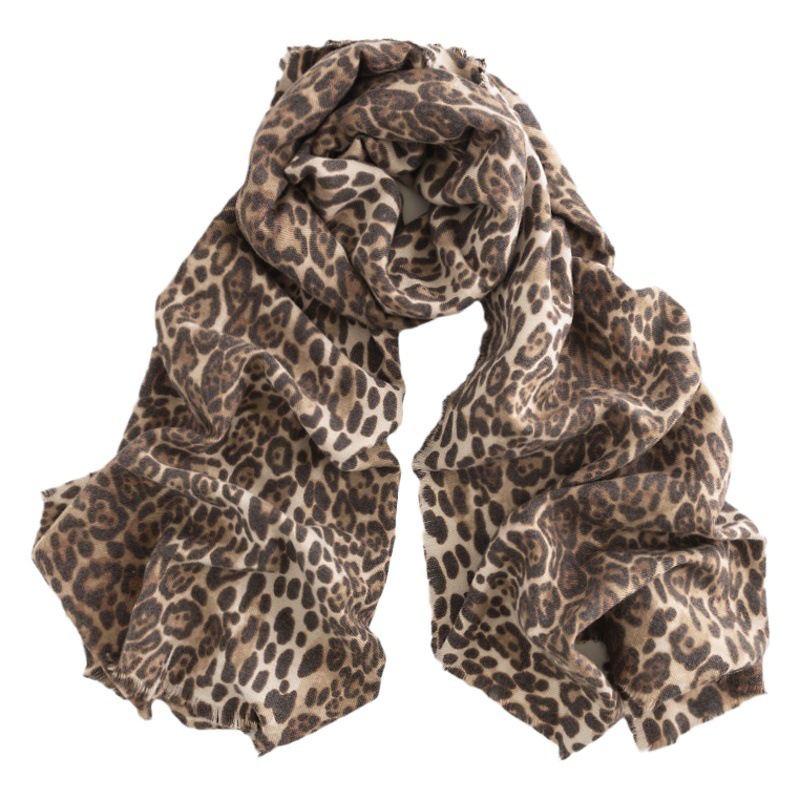 2025 Autumn and Winter Ethnic Style Leopard Print Imitation Cashmere Brushed Scarf Women's Warm Shawl Neck Warmer Fashionable