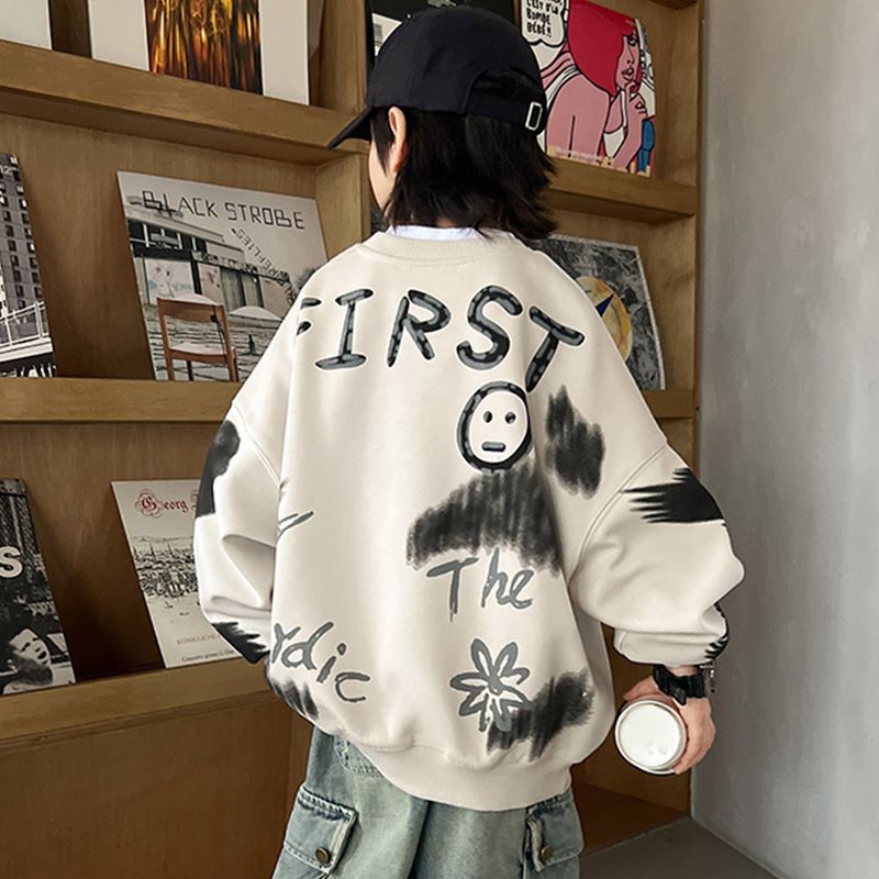 Picture of Children's Wear Boy's Autumn and Winter Wear Cartoon Printed Cool Handsome Trendy New Autumn Top Boy's Fried Street Middle and Big Boy