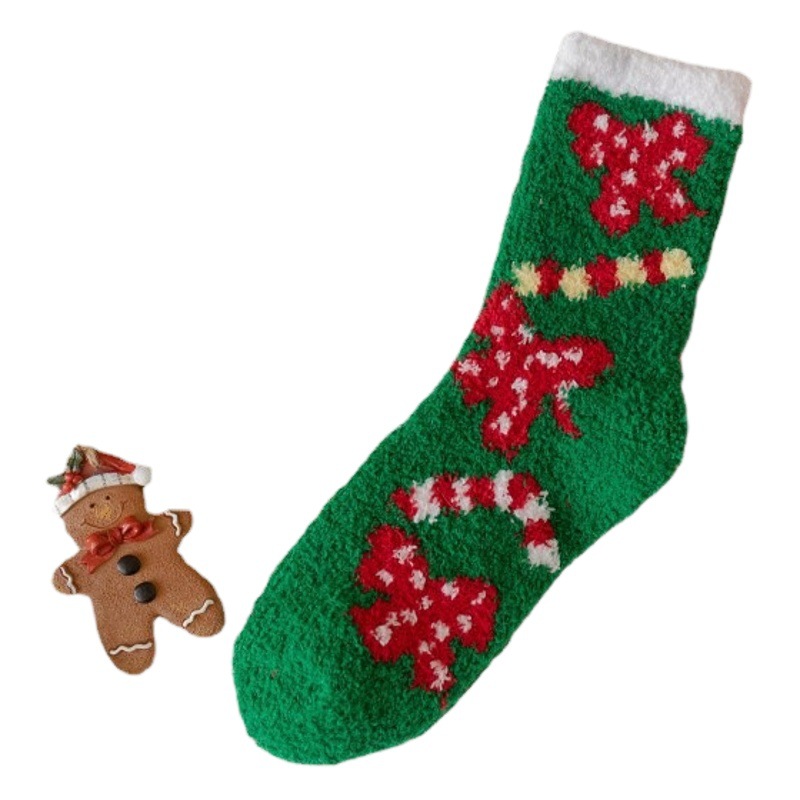Autumn and Winter Christmas Socks Coral Fleece Mid-length Socks Autumn and Winter Velvet Thickened Women's Mid-length Socks Cute Elk Snowman Gift Socks