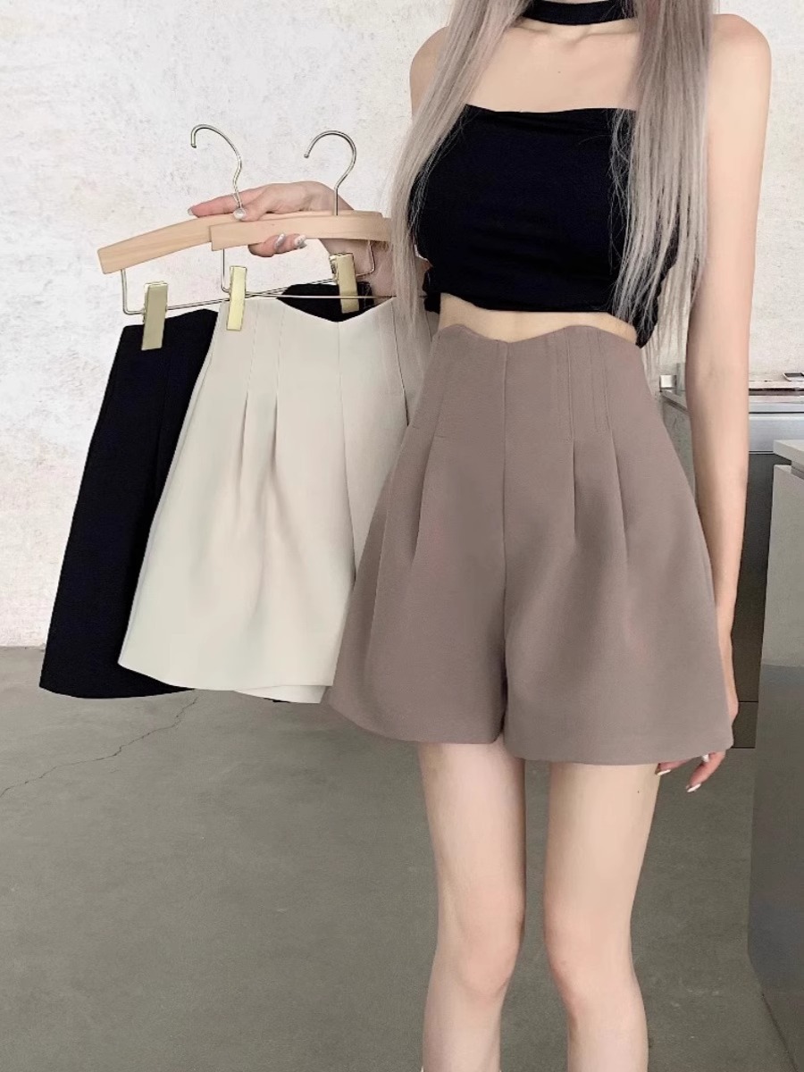 Shorts women's spring 2024 new casual small suit pants chubby girl high waist slimming loose A- line wide leg pants