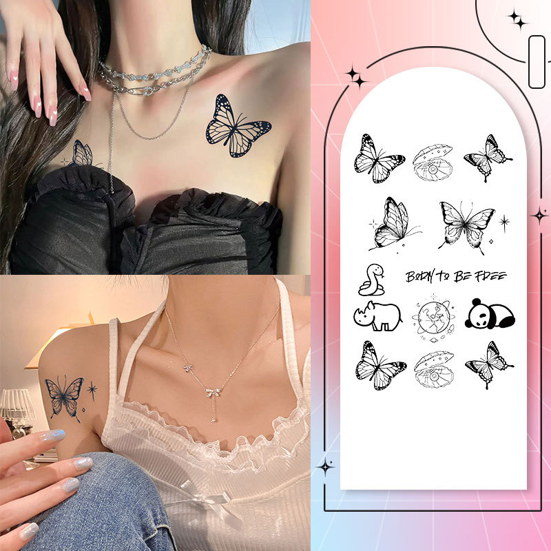 Butterfly Tattoo Sticker Women's Fresh Ins Style Herbal Waterproof Long-lasting Semi-permanent Simulation Tattoo Clavicle Arm Sticker
