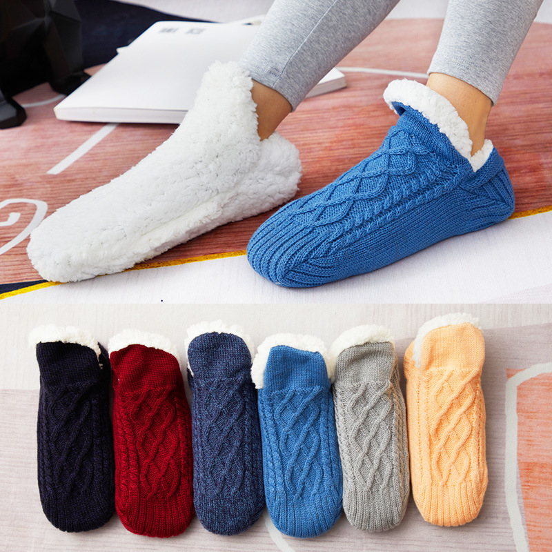 Floor socks socks fleece-lined thickened winter women's adult bottom dispensing adult warm indoor home socks men's socks overshoes