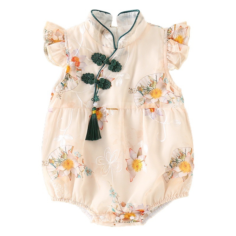 Baby Autumn Clothing Thin Chinese Style Romper Newborn Autumn One-Piece Clothes Baby Girl Full Month Hundred Days Dress