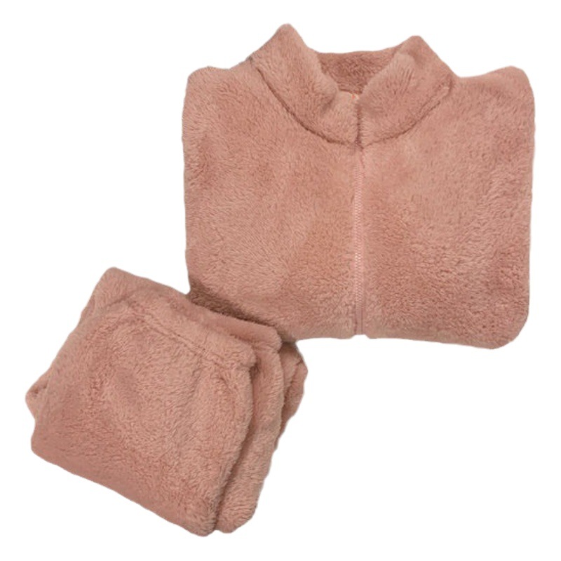 Milky White zipper pajamas women's long fur flannel autumn and winter cardigan thickened coral fleece cute homewear suit