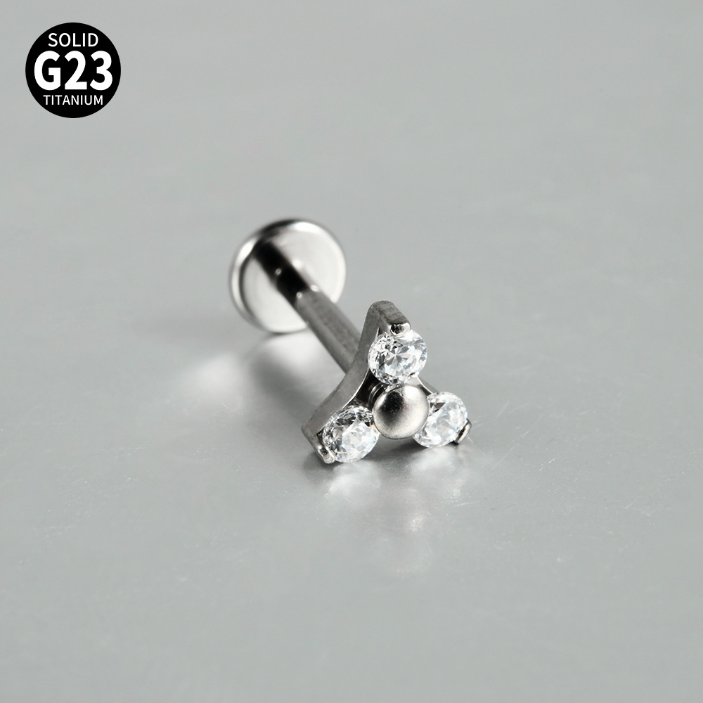 Picture of Cross-Border G23 Titanium Alloy Triangular Zirconium Lip Nail Triangular Flower Triangular Internal Thread Ear Bone Nail Piercing Jewelry