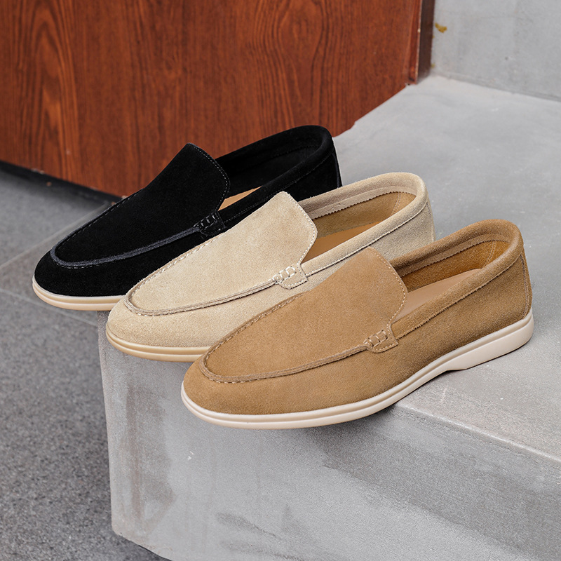 Men's loafers classic spring and autumn simple comfortable genuine leather cowhide fleece loafers versatile casual leather shoes