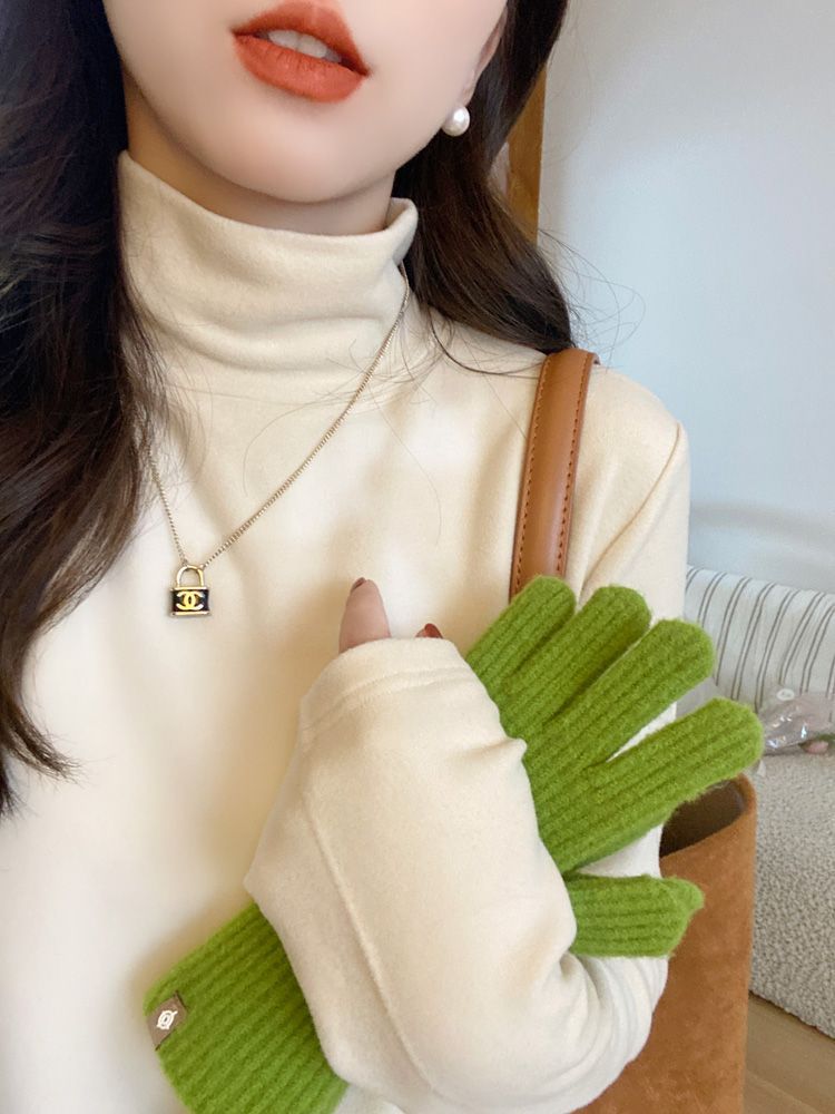 Super Soft Waxy Double-Sided Velvet High Collar Base Shirt Women's Autumn and Winter New Internet Celebrant Solid Color All-Match Warm Sanding Top Trendy