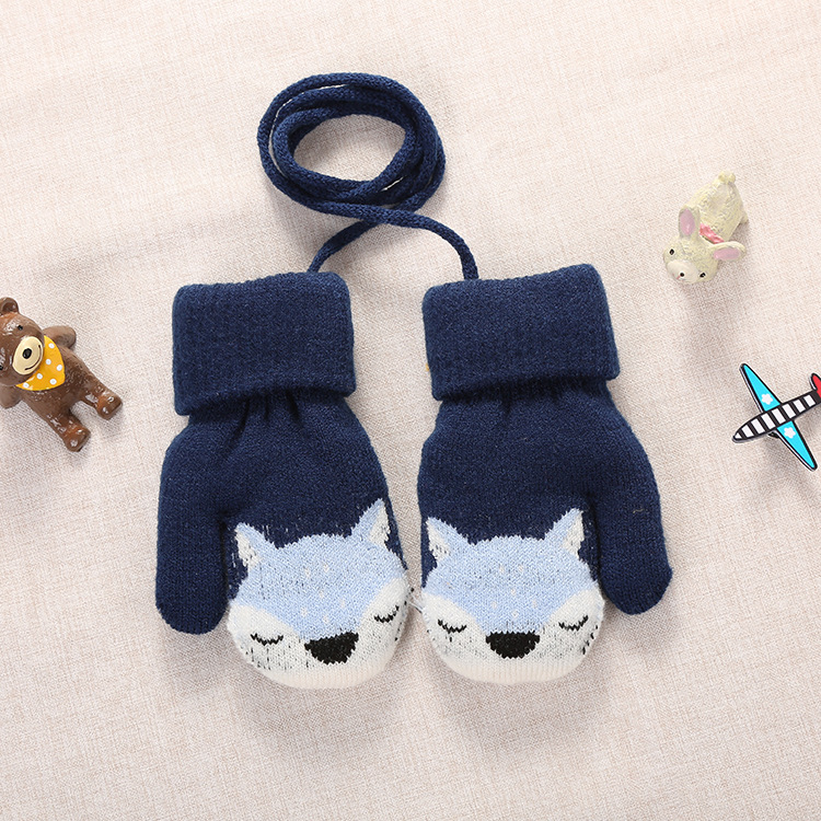 Picture of 3-Year-Old Cute Little Fox Winter Double-Layer Knitted Wool Fleece-Lined Thick Outdoor Warm Gloves Cartoon for Boys and Girls