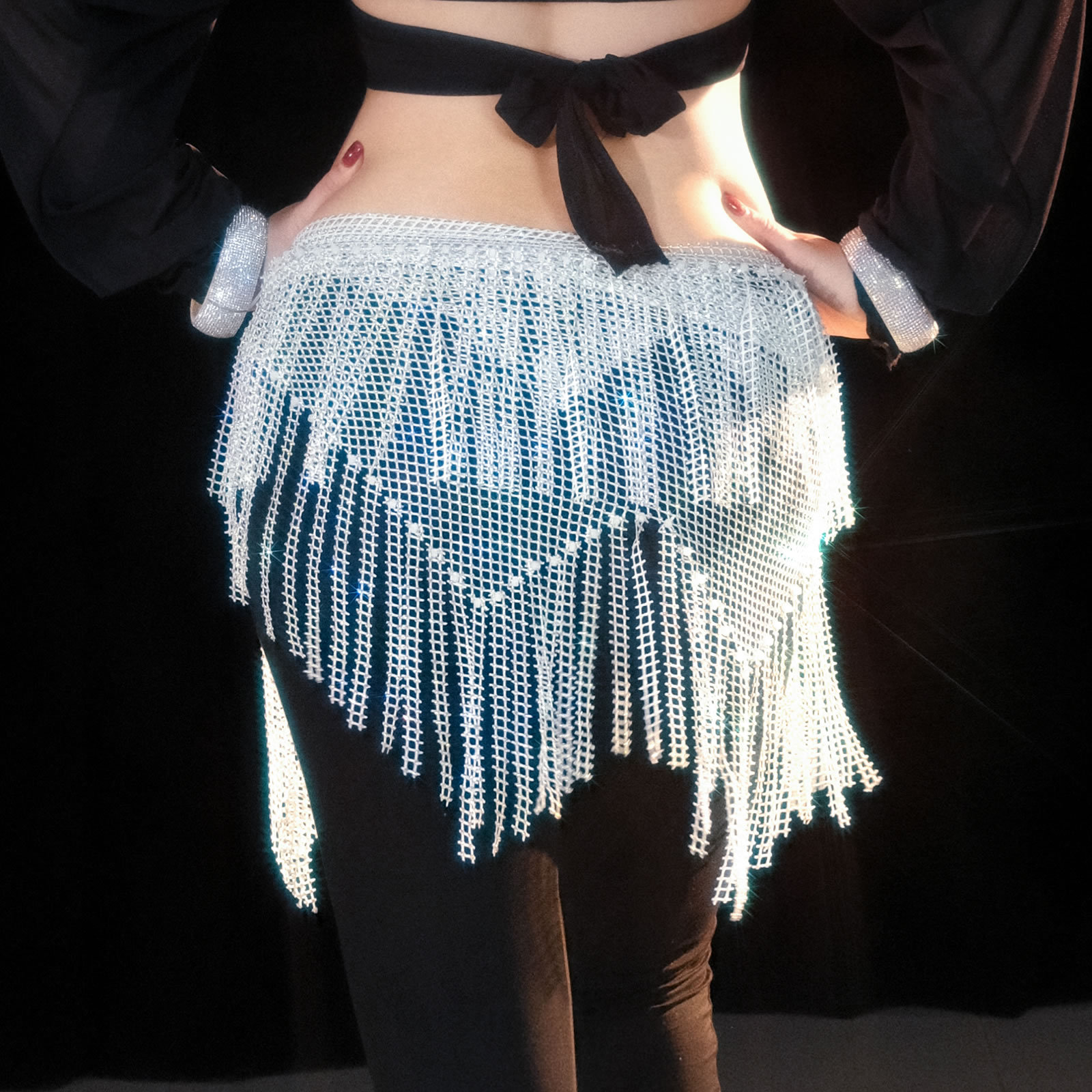 Picture of Dancer Handmade Flash Diamond Hip Towel Belly Dance Tassel Waist Chain Multi-layer Hot Diamond Dance Accessories Fart Curtain Y1028