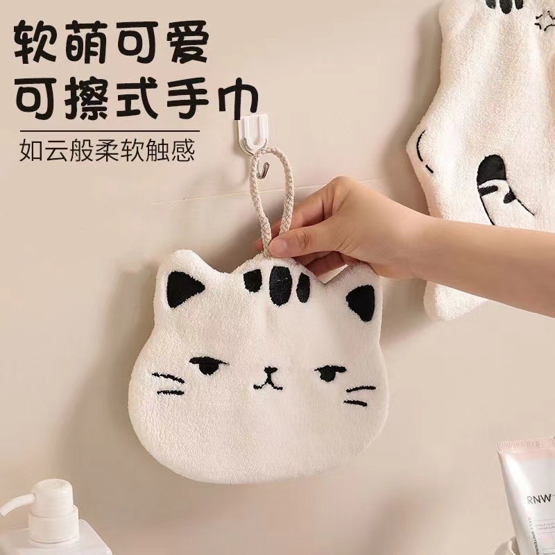 Picture of Cartoon towel can be hung non-stinky kitchen bathroom cute cat absorbent increased thick coral fleece towel