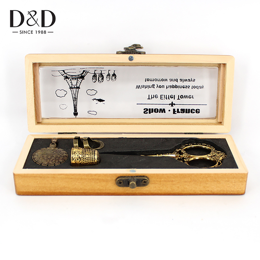 Picture of Cross-Border Hot-Selling Retro Wooden Tool Set Pure Copper Exquisite Craftsmanship Thread Cutter DIY Sewing Needle and Thread Storage Box