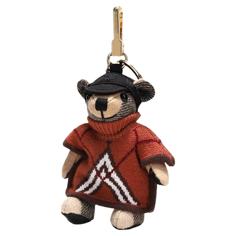 B Bear Doll Plaid Pendant Cute Doll Sweater Teddy Bear Jewelry Bag Hanging Couple Keychain Trendy