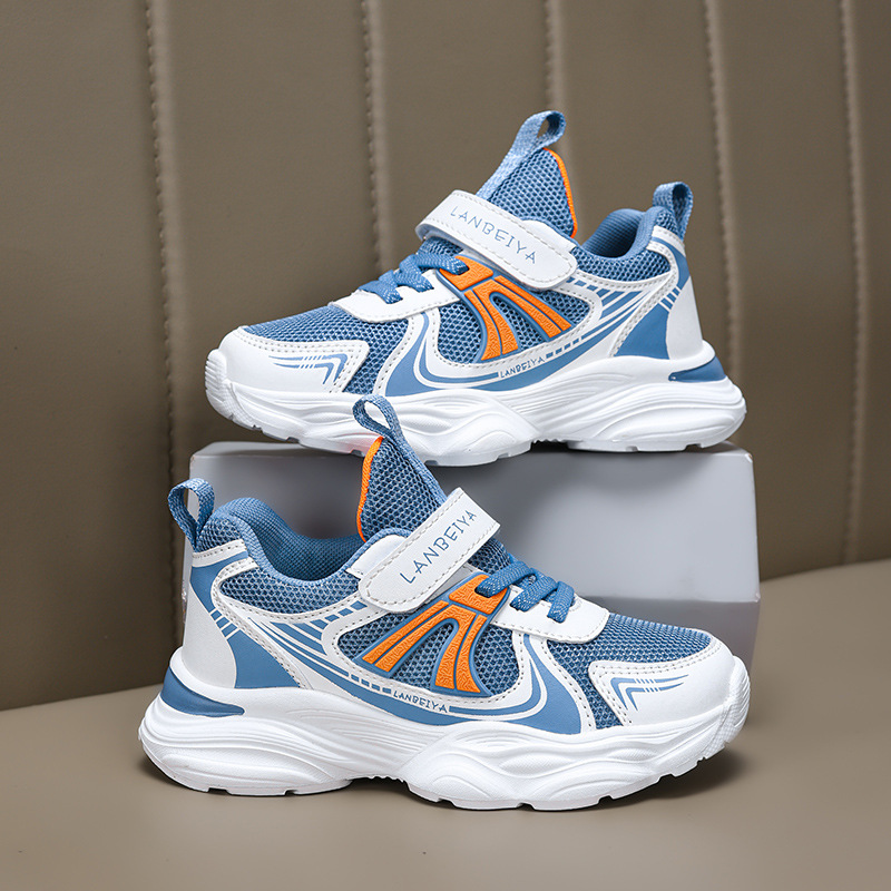 2025 New Boys' Sports Shoes Mesh Breathable Lightweight Velcro Soft Sole Students' Middle and Large Children's Elementary School Children's Shoes