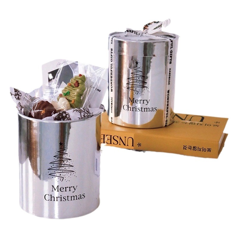 Christmas silver Hugging Bucket Flowers Decorative Bucket Flower Ornamental Gift Box Round Mirror Ping An Fruit Apple Packaging Box