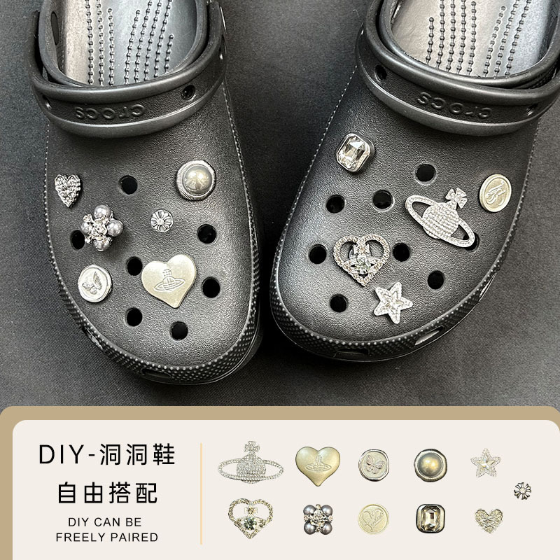 [Metal Saturn Series] Cave Shoes Buckle Summer Slippers Cute DIY Decorative Shoe Flower Removable