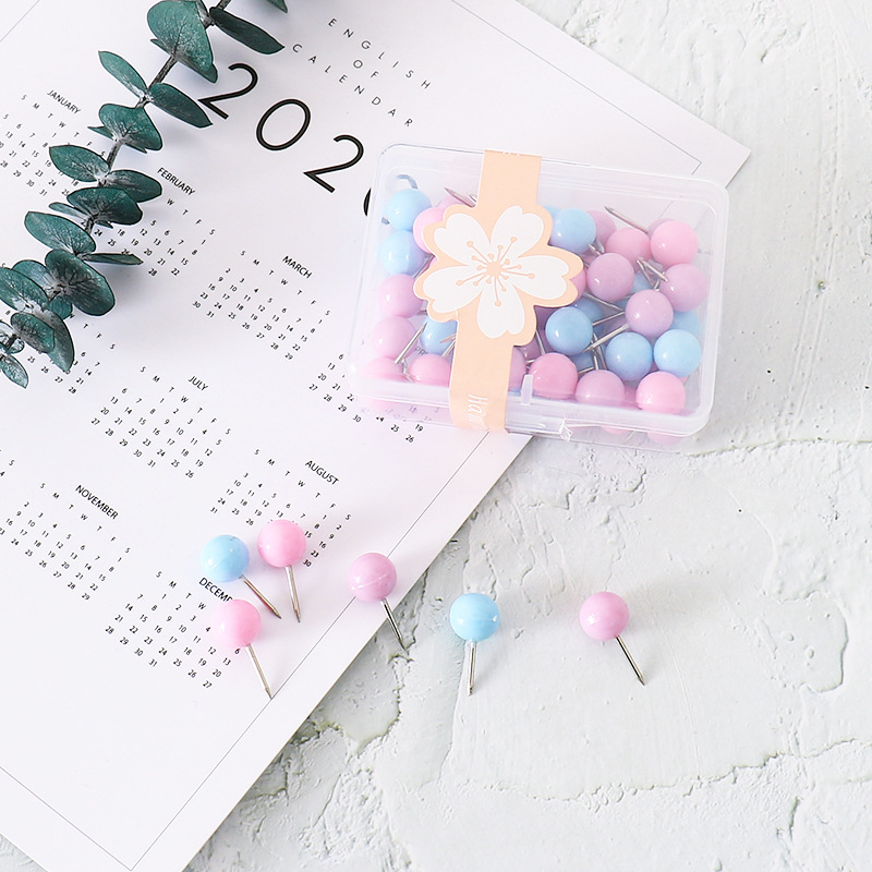 ins Style Creative Color Earth Nail I-shaped Nail Photo Wall Cork Board Round Head Plastic Small Pushpin Metal Pushpin