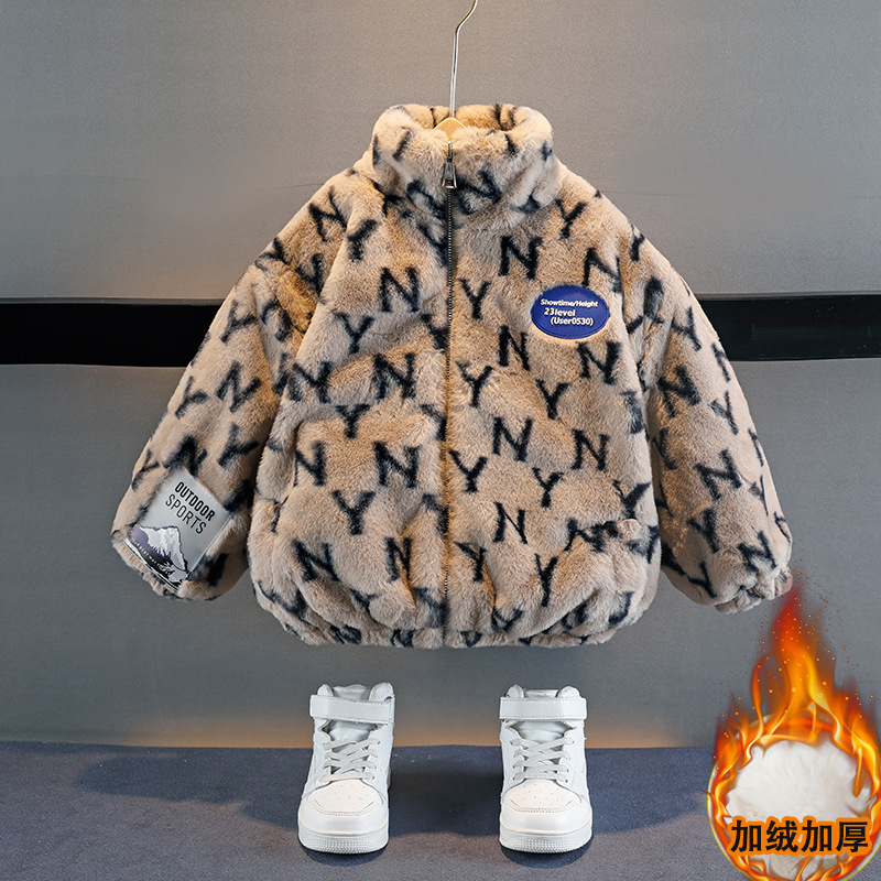 Picture of Boys' autumn and winter mink velvet coat 2024 new children's foreign-style fleece-lined thickened baby Mao Mao cotton-padded jacket top