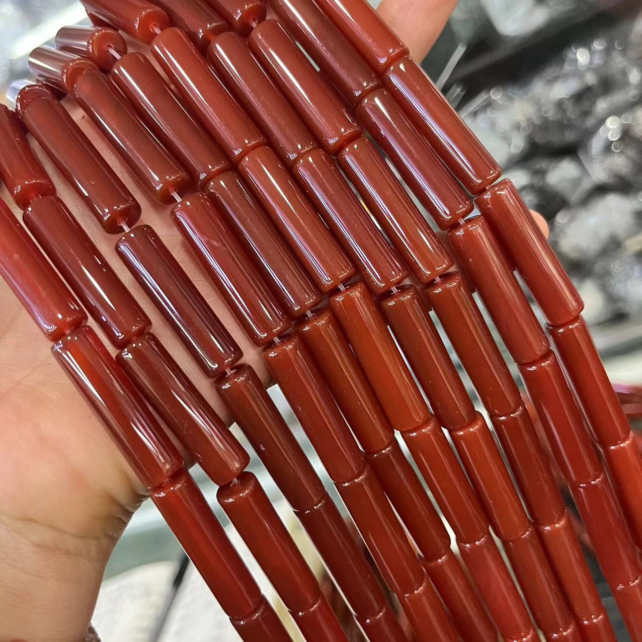 8X30MM Cylindrical Tube Tube A Red Onyx Red Long Tube Shape Beads Tube Agate Beads