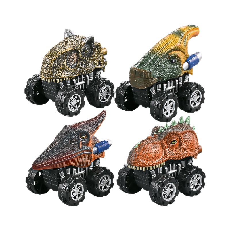 Picture of Cross-border dinosaur inertia pull-back car toy stall wholesale simulation Tyrannosaurus Dragon Triceratops set fall-resistant toy car