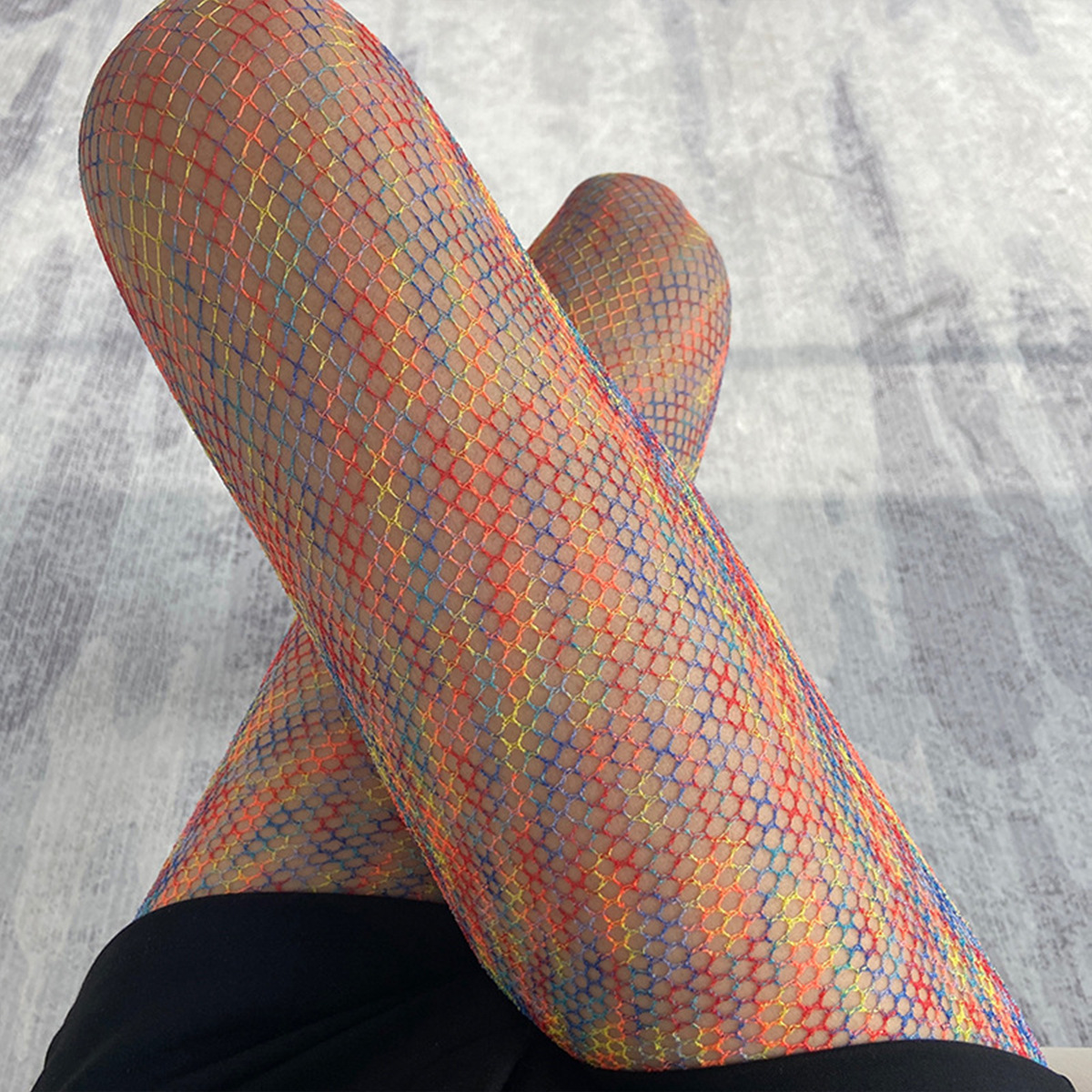 Silk stockings cross-border Japanese rainbow mesh socks women's personalized color pantyhose spring and autumn gradient color party stockings wholesale