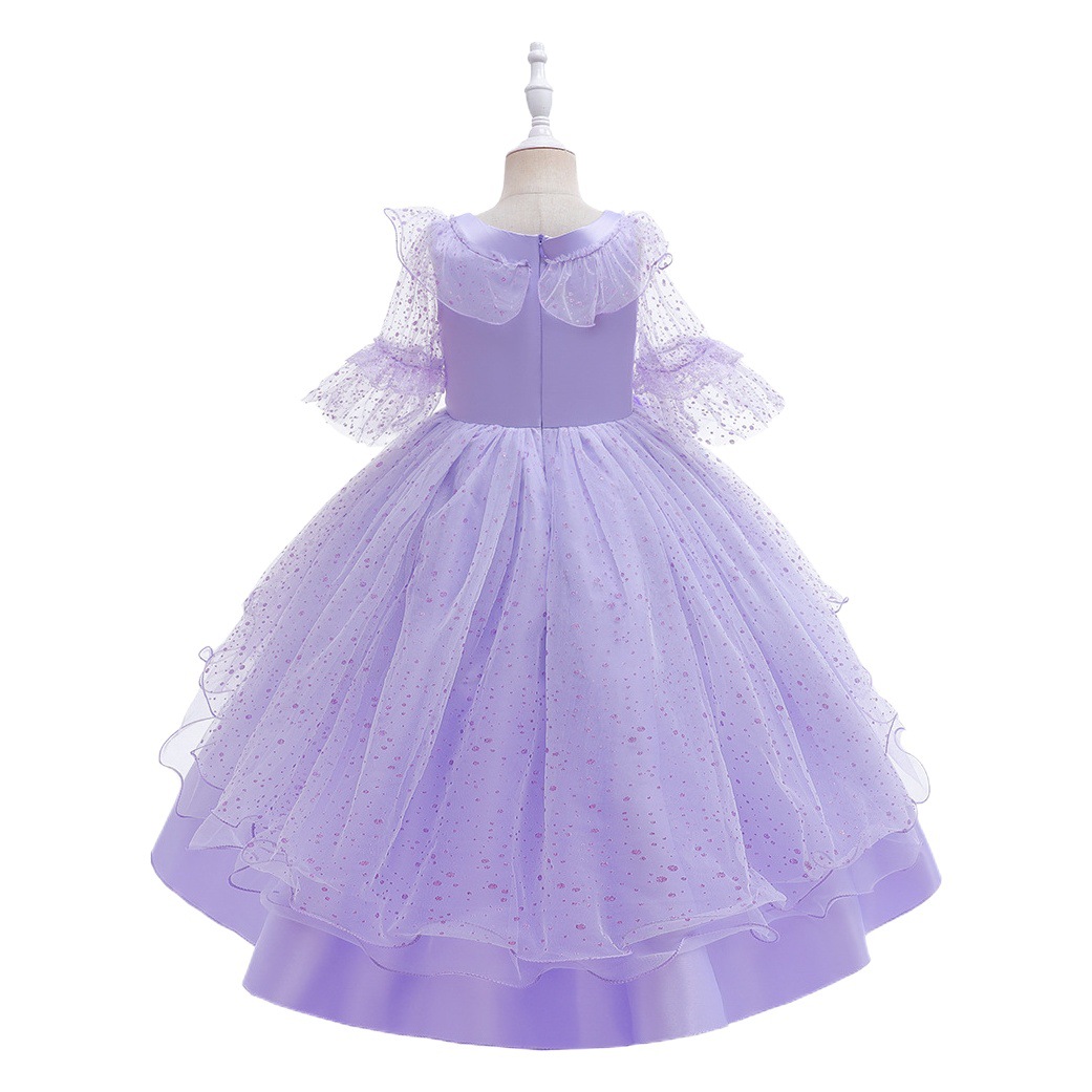 2024 European and American Children's Wear Spot Magic Full House Princess Dress Children's Beaded Stereo Flower Trailing Children's Dress