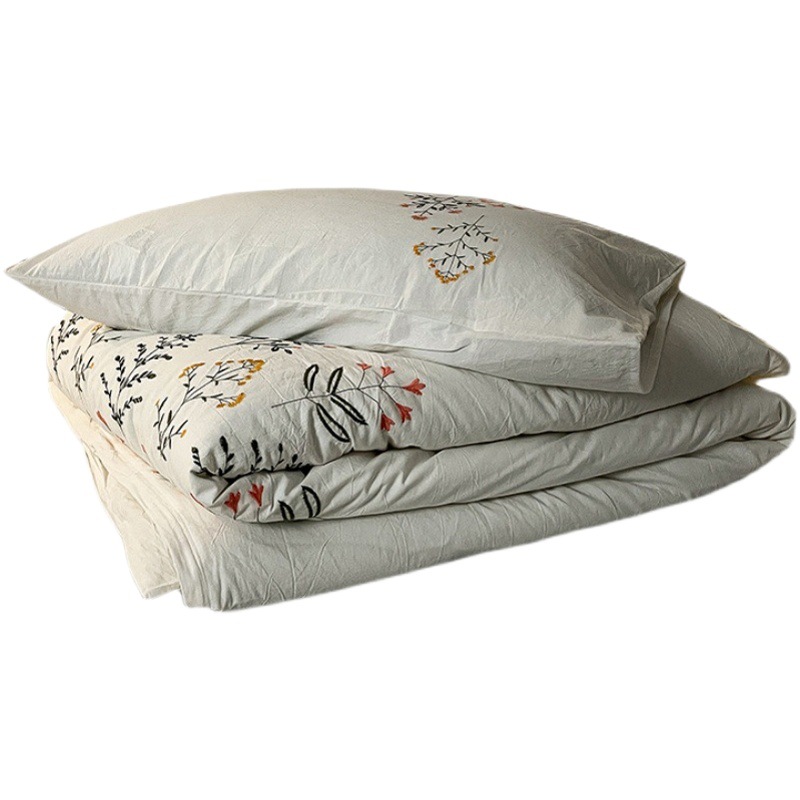 Ins Japanese Style Washed Cotton Naked Sleeping Pure Cotton Four-Piece Set 100 Cotton Small Fresh Floral Bed Bed Sheets Quilt Cover