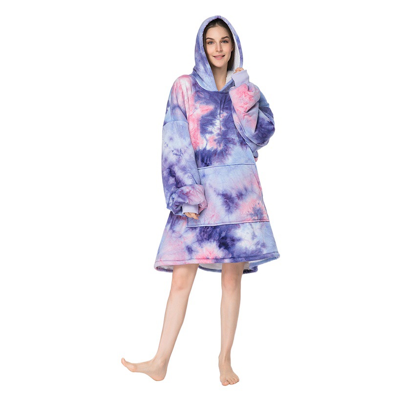 Cross-border Thickened Pullover Lazy Blanket Warm Wearing Blanket Long-sleeved Large Coat Home Clothes Tie-dyed Flannel Lazy Clothes