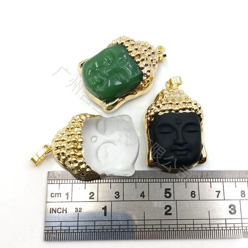 Gold Hand-carved Sakyamuni Head Pendant Obsidian White Crystal Green East Mausoleum Necklace Jewelry 2025 Cross-border