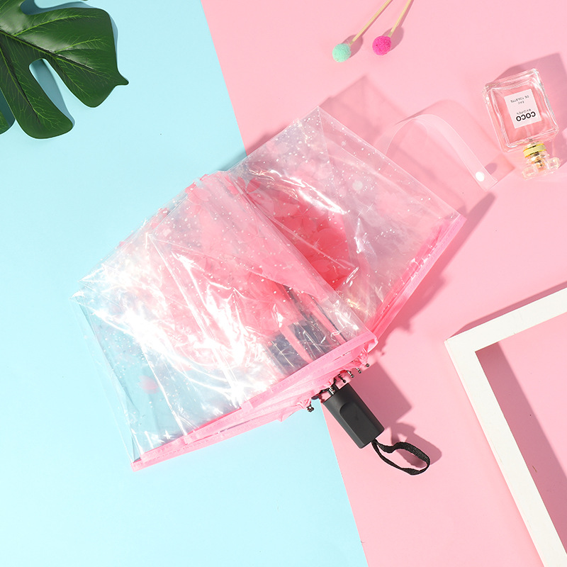 Picture of Fully Automatic Transparent Umbrella Folding 70% off Colorful Handle for Women, Logo Printable, White, Factory Direct Sales, Cross-Border Exclusive Supply