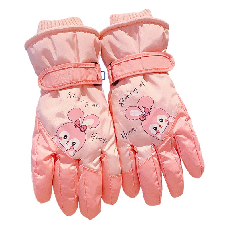 Cute girl ski gloves winter fleece-lined thick warm windproof anti-freezing down cotton gloves girls riding cover