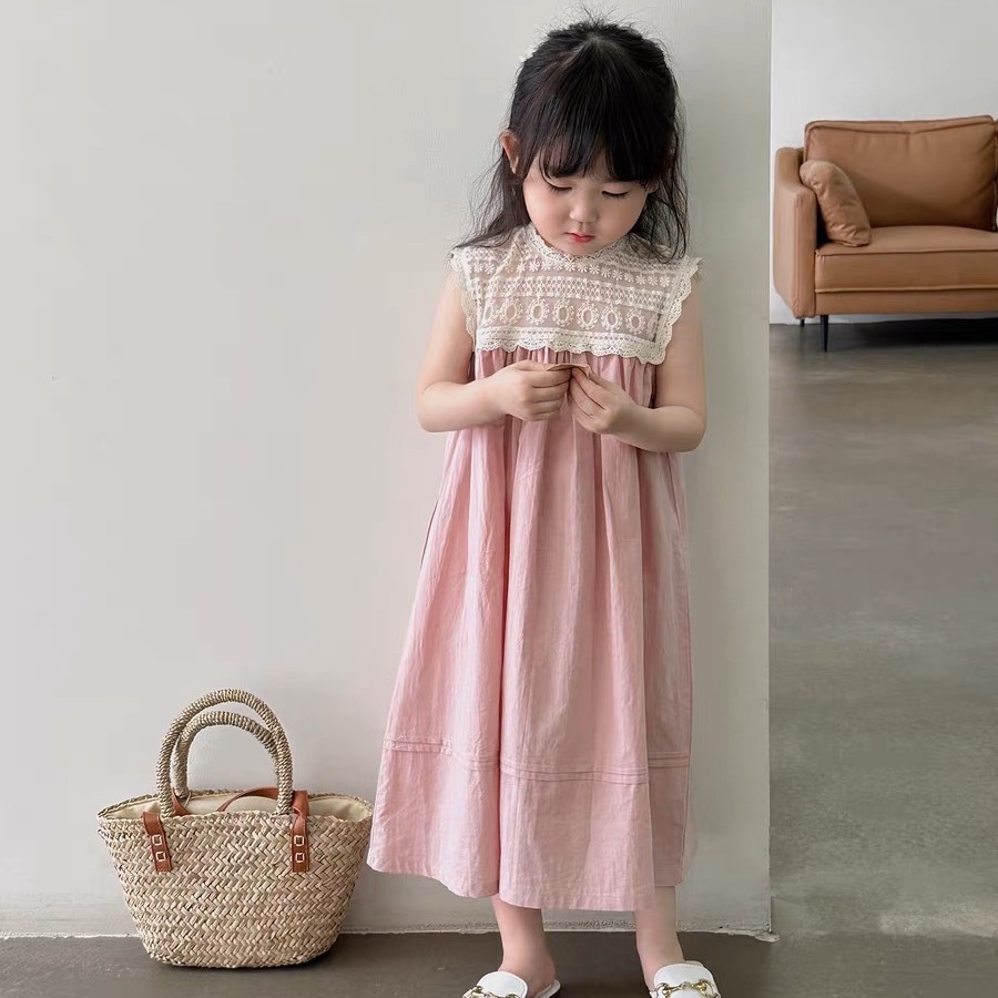 Picture of Korean Children's Clothing Girls Dress 2024 Summer Dress Elegant White Lace Splicing Sleeveless Princess Dress