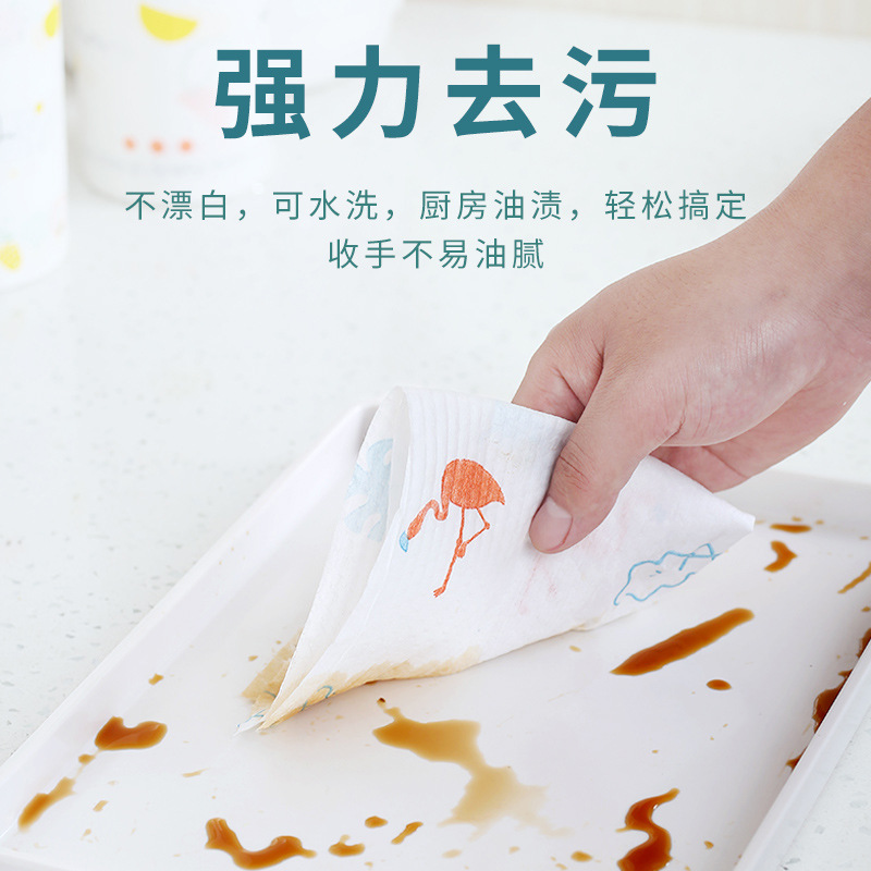 Picture of Thickened Printed Oil-free Lazy Rag Kitchen Disposable Dishwashing Cloth Non-woven Wet and Dry Cleaning Rag