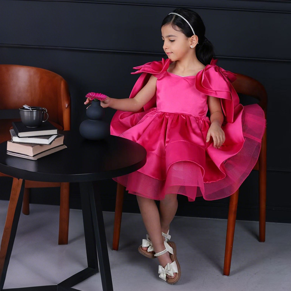 Cross-border New Foreign Trade Girls' Dress Sling Bow Pontoon Dress Flower Girl Princess Dress Host Dress