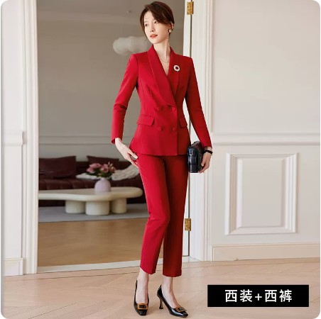 Picture of Spring and Autumn New elegant red suit suit wedding annual meeting goddess fan double-breasted formal wear business wear overalls