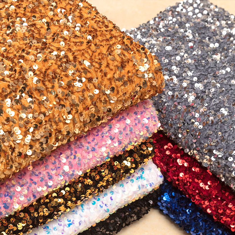 Non-Falling Velvet Stretch Fabric Stereo 5mm Sequin Embroidered Fabric Foam Beads Fashion Performance Clothing Fabric Velvet