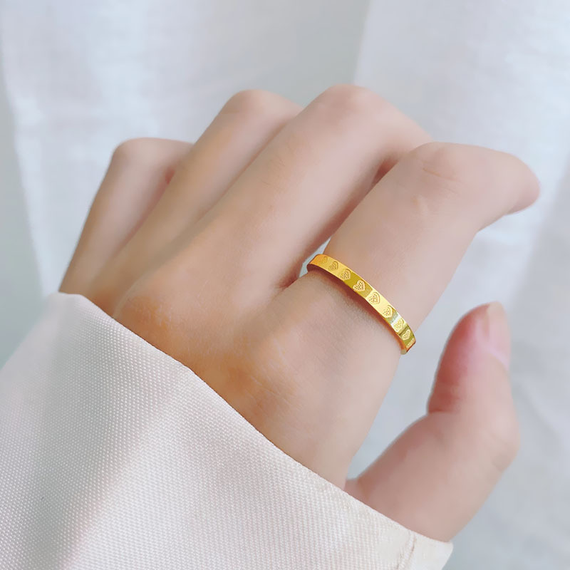 Simple Temperament Full Circle Love Titanium Steel Ring Women's All-match Couple's Ring 18k Golden Index Finger Internet Trendy Ring
