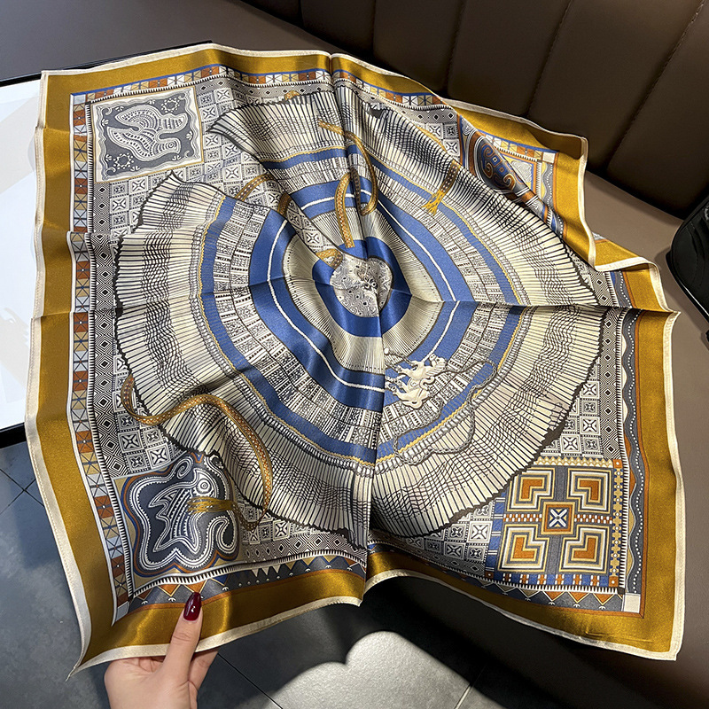 Picture of Spring and Autumn Thin Japanese and Korean Sweet Champagne Color Small Floral Silk Mulberry Silk 70cm Square Scarf Silk Scarf Hair Band Headwear Women