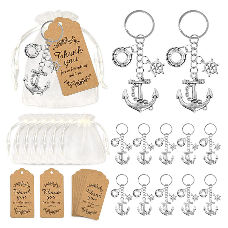 Creative anchor key chain gyro life buoy wedding engagement gift sailing theme party decoration
