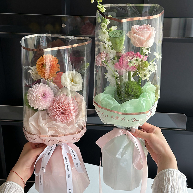 Internet Celebrity Valentine's Day New Bronzing Flower Blossom Wrapping Paper Goddess Transparent Wrapping Paper Rose Flower Packaging Materials