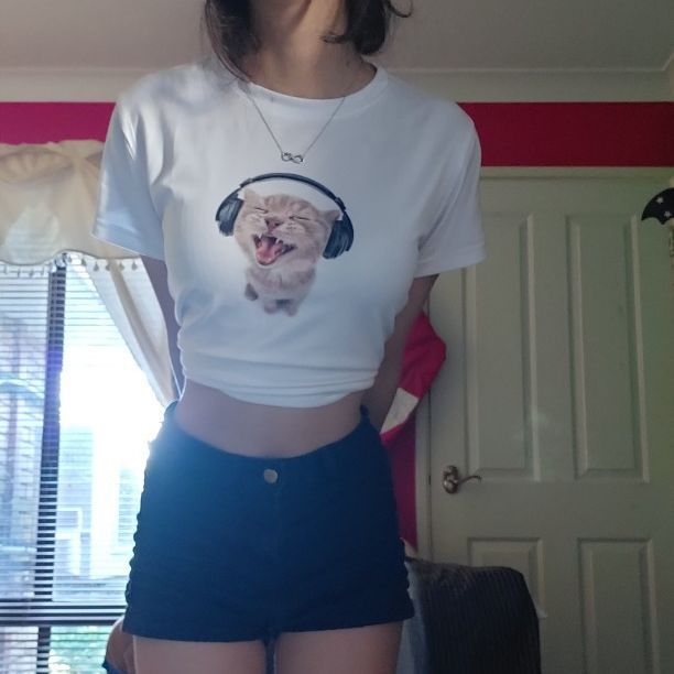 Picture of 2025 Summer European and American Style Cross-Border New Product Ladies Sexy Cat Print Short-Sleeved Slim Fit Int Shirt