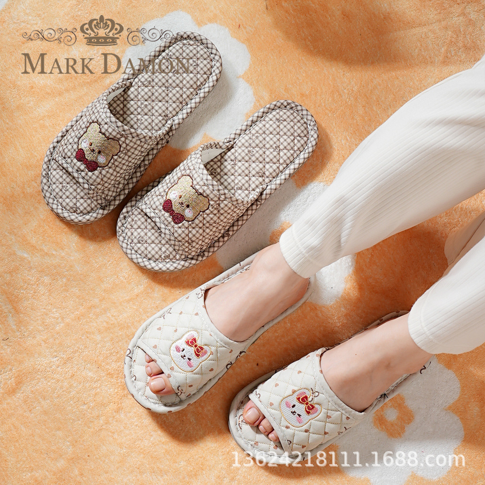 Three-layer thickened cloth bottom soft bottom rubber grain anti-slip male and female couple cartoon home indoor wooden floor slippers couple model