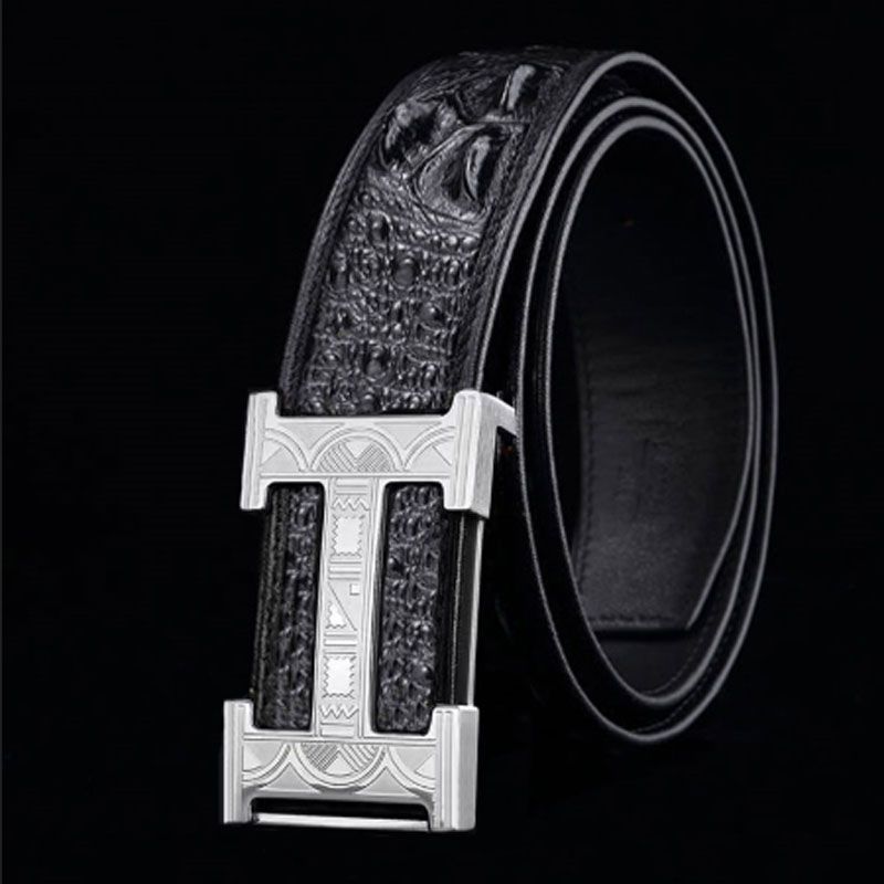Internet best selling new Thai crocodile skin without splicing men's tide men's automatic buckle stainless steel belt a generation of hair
