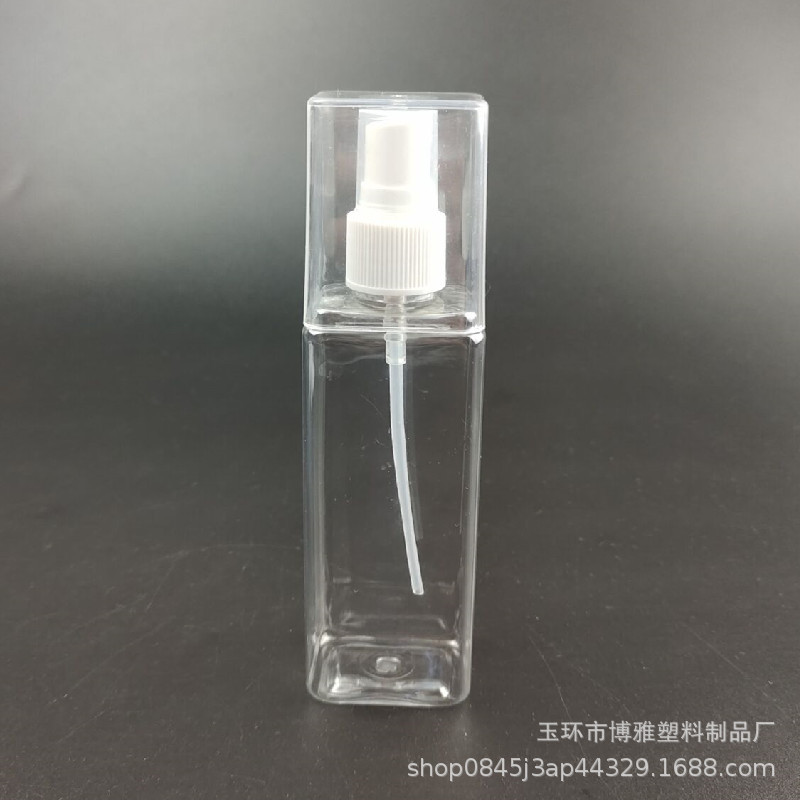 Square with cover 100ml spray bottle PET transparent outer cover bayonet spray bottle shaped spray bottle