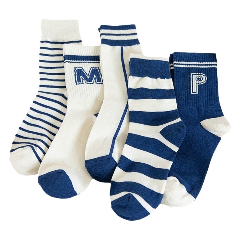Autumn and Winter Trendy Brand Socks Men's Mid-tube Socks Fashionable Cotton Socks Deodorant Sweat Absorbing Letter Striped Sports Basketball Socks for Students