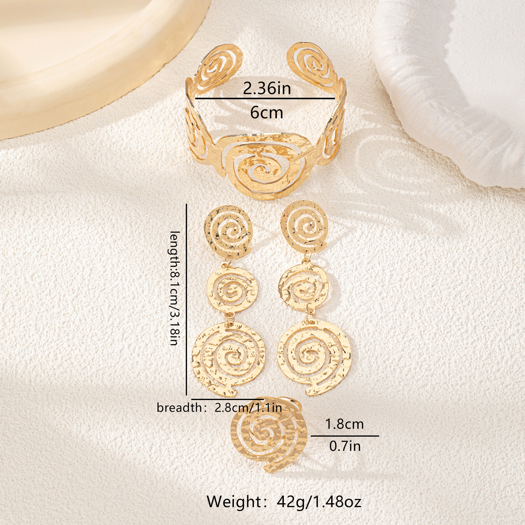 Picture of Cross Border Hot Personality Fashion Trend Spiral Earrings Ring Bracelet suit Suitable for Women Street Party Wear
