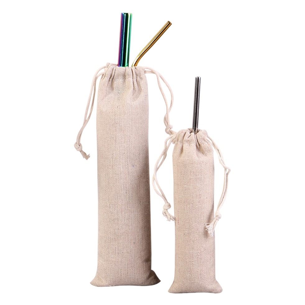 Flannel straw storage bag drawstring cotton storage bag tableware straw bundle elastic packaging bag wholesale