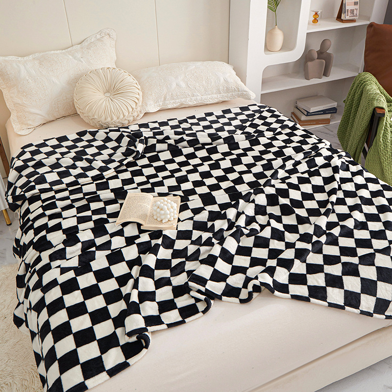 Picture of New Checkerboard Flannel Blanket Thickened Milk Blanket Coral Fleece Nap Blanket Foreign Trade Gift Blanket Wholesale