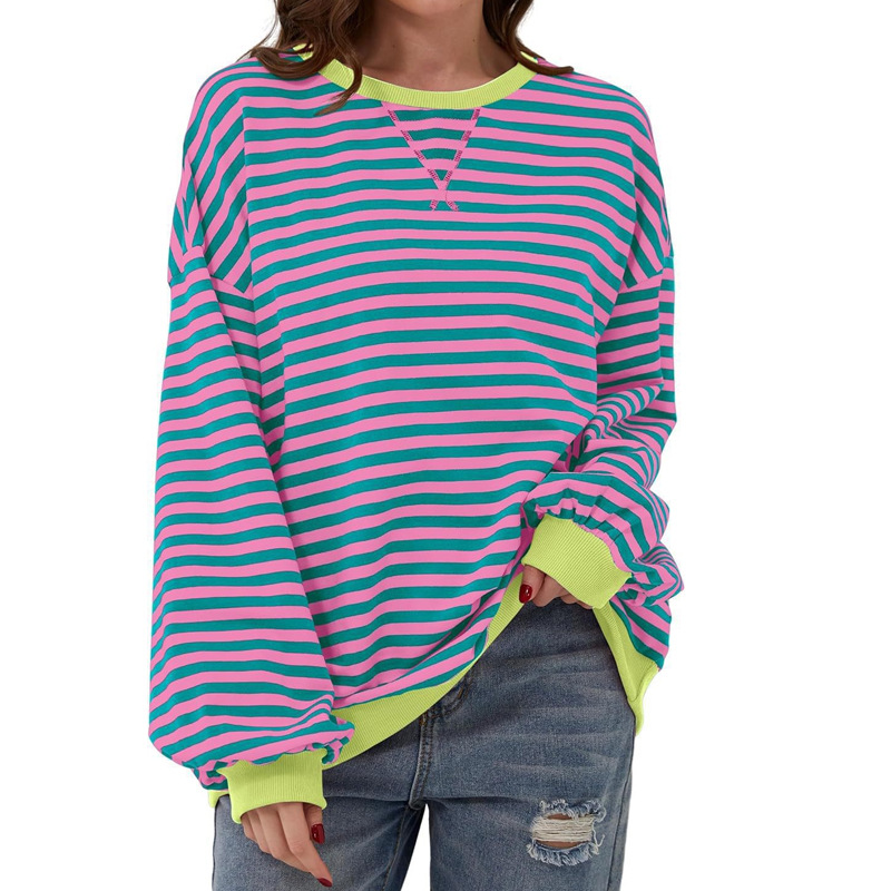 Picture of Europe and the United States cross-border Amazon autumn and winter new casual striped color matching T-shirt top