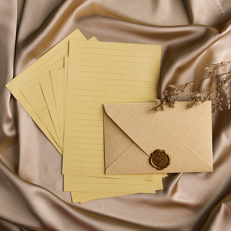 Picture of Linen Envelope Letter Paper Set Retro Love Letter Chinese Style Cowhide Special Paper Invitation Postcard Fire Paint Envelope